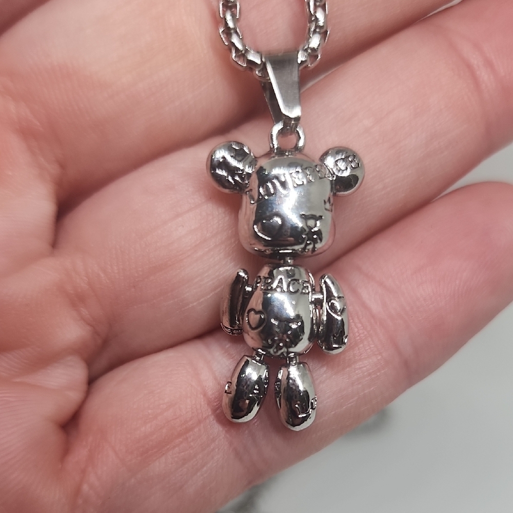 Stainless Steel Graffiti Bear Pendant Necklace - Picture 6 of 7